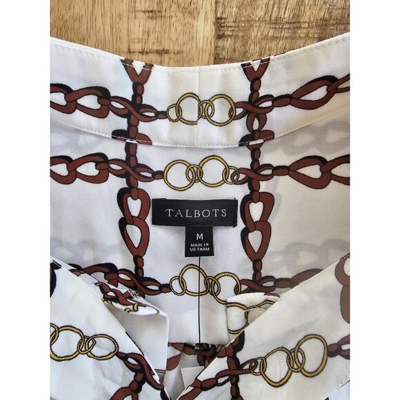 Talbots Crepe Tie Neck Top Chainlink Blouse Women's Size M NWT Equestrian - Picture 8 of 10